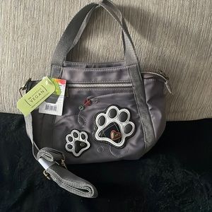 CHALA Gray Animal Dog Pawprint Totebag Crossbody Bag